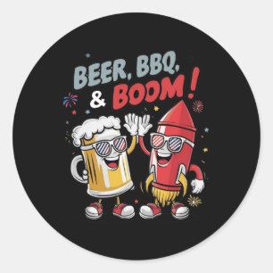 Bier BBQ Boom Funny Party Ronde Sticker