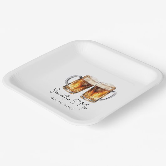 Bier & BBQ bruiloft Papieren Bordje (Gebogen)