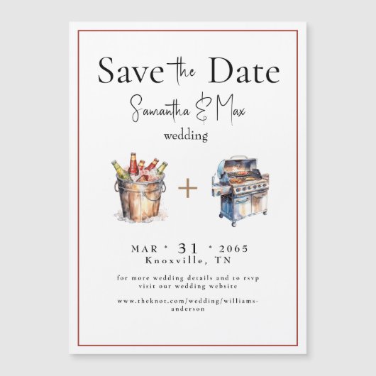 Bier & BBQ Bruiloft Save the Date Magnetische Uitnodiging (Voorkant)