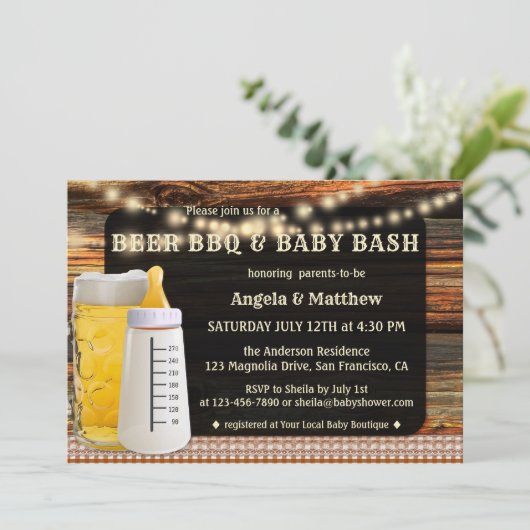 Bier BBQ en Baby shower Uitnodiging (Staand voorkant)