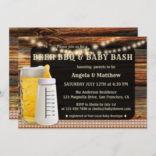 Bier BBQ en Baby shower Uitnodiging (Voorkant / Achterkant)