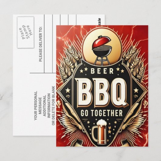 Bier & BBQ Ga samen Briefkaart (Voorkant / Achterkant)