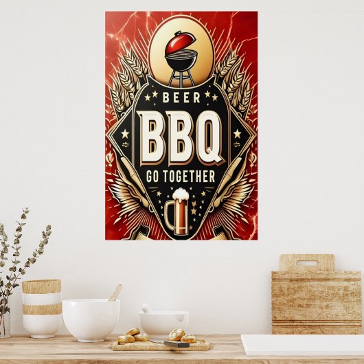 Bier & BBQ Ga samen Poster (Keuken)