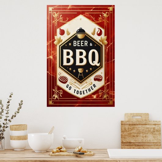 Bier & BBQ Ga samen Poster (Keuken)
