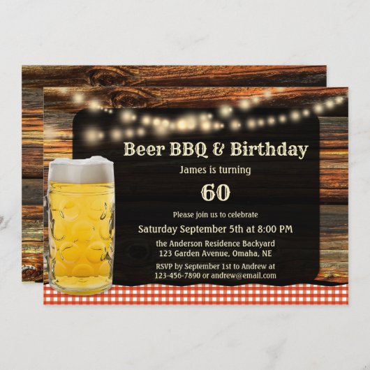 Bier BBQ verjaardagsfeestje uitnodiging (Voorkant / Achterkant)