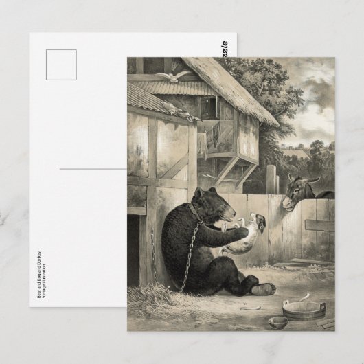 Bier - Beer, hond en Donkey Briefkaart (Voorkant / Achterkant)