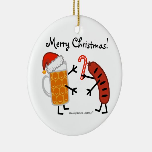 Bier & Bratwurst - Vrolijk kerstfeest! (personalis Keramisch Ornament (Rechts)