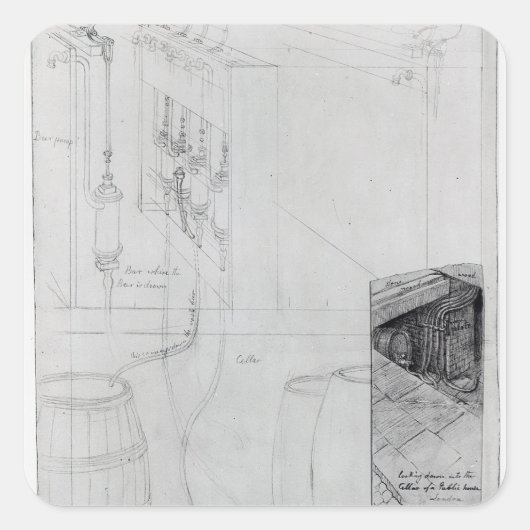 Bier Cellar-apparatuur, 1825 Vierkante Sticker (Voorkant)
