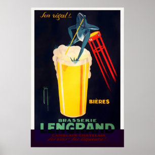 Bier Champagne Wijn Drank Vintage Reisposter Poster