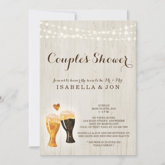 Bier Couple Shower Invitation Bridal Wedding Baby Kaart (Voorkant)