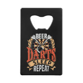 Bier Darts Slaap Herhalen - Dart Speler Creditkaart Flessenopener (Voorkant)