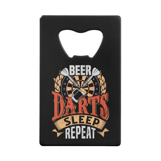 Bier Darts Slaap Herhalen - Dart Speler Creditkaart Flessenopener (Voorkant)