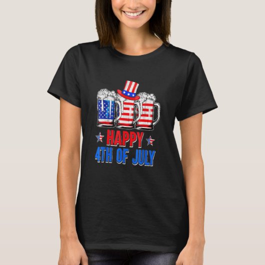 Bier Drink Amerikaanse vlag op 4 juli T-shirt (Voorkant)