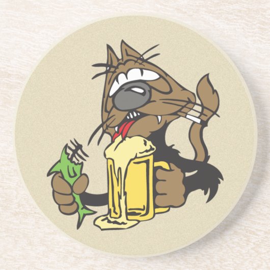 bier drink kat zandsteen onderzetter (Voorkant)