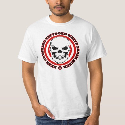 Bier Drink Tattooed White Trash Biker T-shirt (Voorkant)