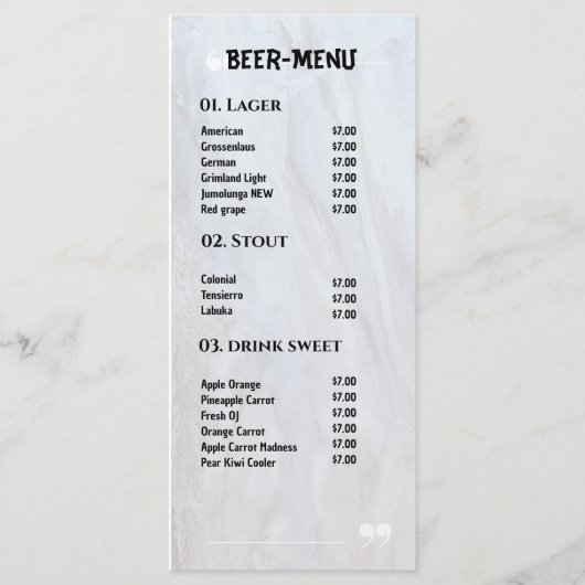 Bier Drinken Plat Menu (Voorkant)