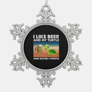Bier Drinker ik hou van bier en mijn schildpad Tin Sneeuwvlok Ornament