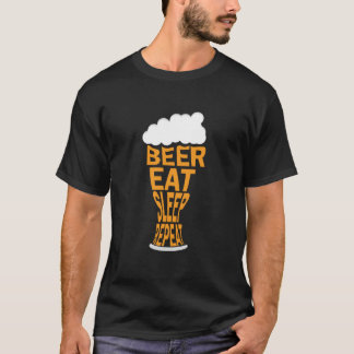 Bier eet slaap herhaal ontwerp t-shirt
