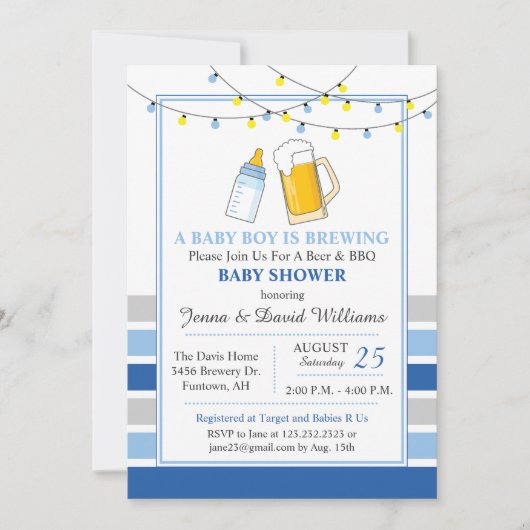 Bier en Baby shower uitnodiging blauw (Voorkant)