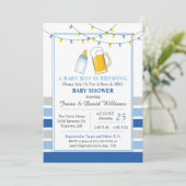 Bier en Baby shower uitnodiging blauw (Staand voorkant)