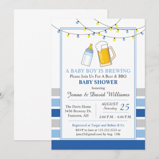 Bier en Baby shower uitnodiging blauw (Voorkant / Achterkant)