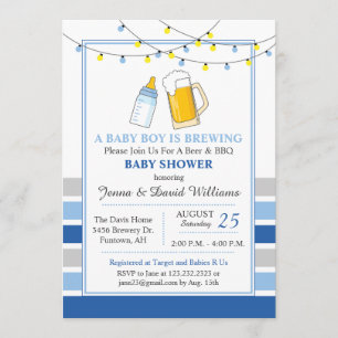 Bier en Baby shower uitnodiging blauw