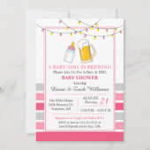 Bier en Baby shower uitnodiging roze (Voorkant)