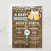 Bier en BabyQ stellen baby shower-uitnodighout Kaart (Voorkant)