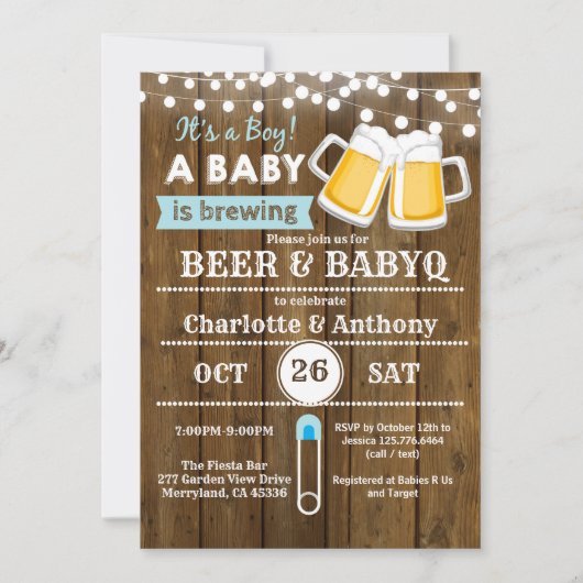 Bier en BabyQ stellen baby shower-uitnodighout Kaart (Voorkant)