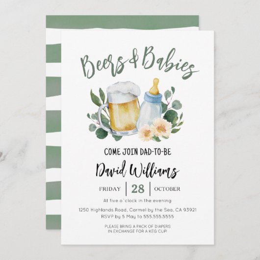 Bier en baby's Groen Baby shower Uitnodiging (Voorkant / Achterkant)