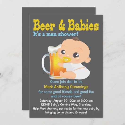 Bier en baby's papa-to-be Baby shower-uitnodiging Kaart (Voorkant / Achterkant)