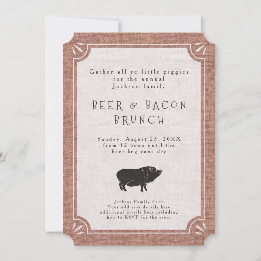 Bier en Bacon Brunch  Varkenland Rustic Kaart (Achterkant)