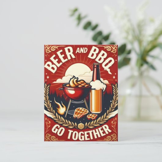 Bier en BBQ Ga samen Zomertijd Briefkaart (Staand voorkant)