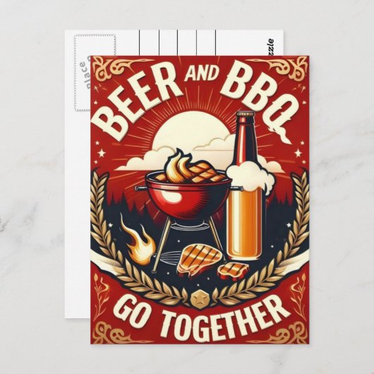 Bier en BBQ Ga samen Zomertijd Briefkaart (Voorkant / Achterkant)
