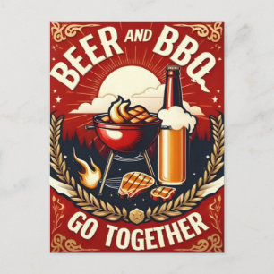 Bier en BBQ Ga samen Zomertijd Briefkaart