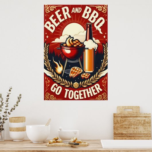 Bier en BBQ Ga samen Zomertijd Poster (Keuken)