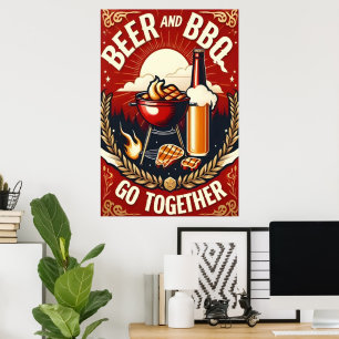 Bier en BBQ Ga samen Zomertijd Poster