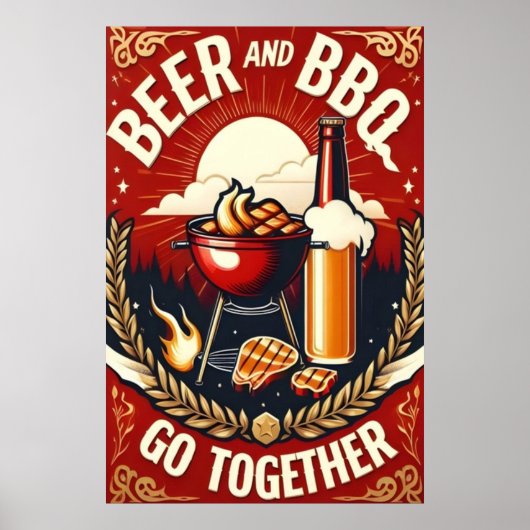 Bier en BBQ Ga samen Zomertijd Poster (Voorkant)