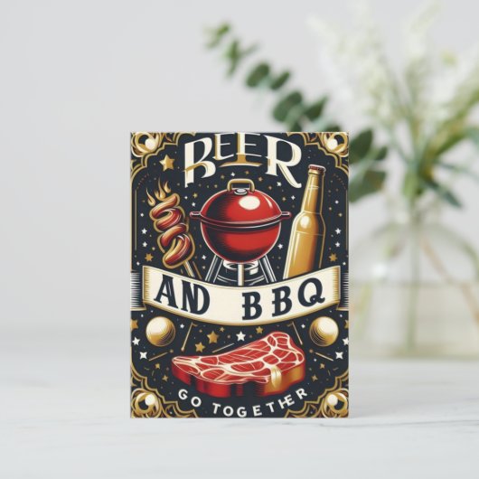 Bier en BBQ gaan samen Briefkaart (Staand voorkant)