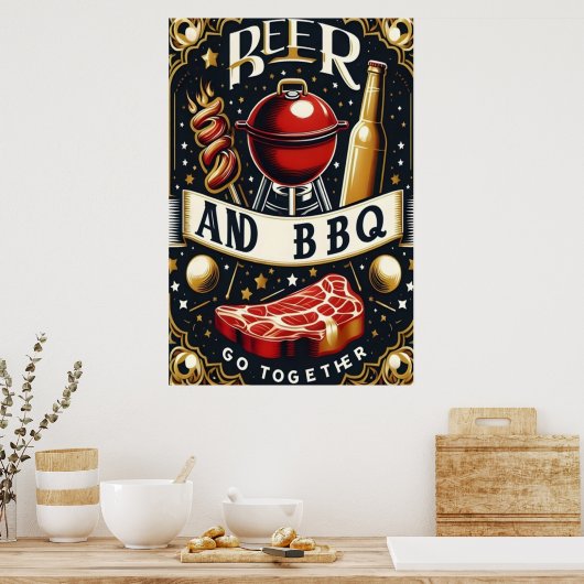 Bier en BBQ gaan samen Poster (Keuken)