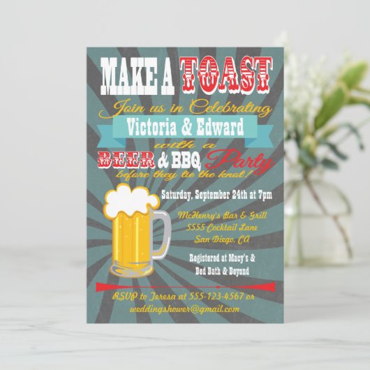 Bier en BBQ Party Koppels Douche Uitnodiging (Staand voorkant)