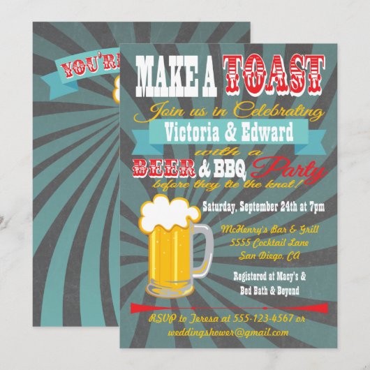 Bier en BBQ Party Koppels Douche Uitnodiging (Voorkant / Achterkant)