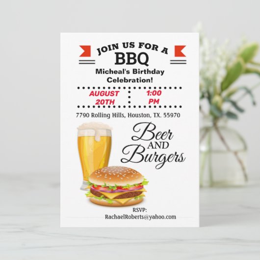 Bier en brandweermannen BBQ - uitnodiging van afge (Staand voorkant)