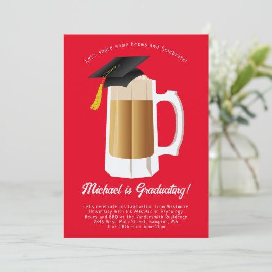 Bier en Brews Uitnodiging van de Graduation Party  (Staand voorkant)