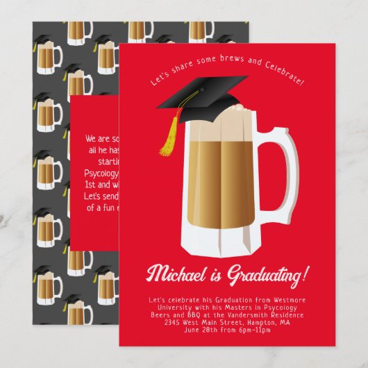Bier en Brews Uitnodiging van de Graduation Party  (Voorkant / Achterkant)