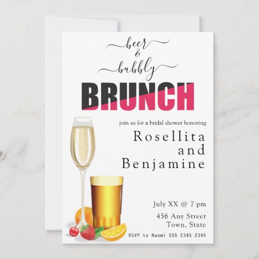 Bier en Bubbly Brunch Koppels Douche Kaart (Voorkant)