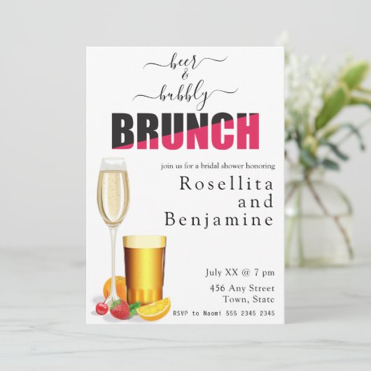 Bier en Bubbly Brunch Koppels Douche Kaart (Staand voorkant)