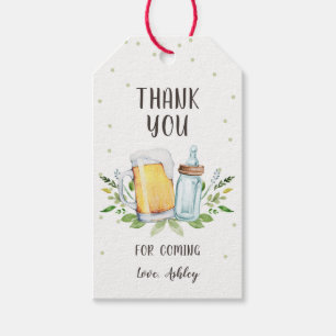 Bier en flesjes Baby shower Dank u Greenery Cadeaulabel