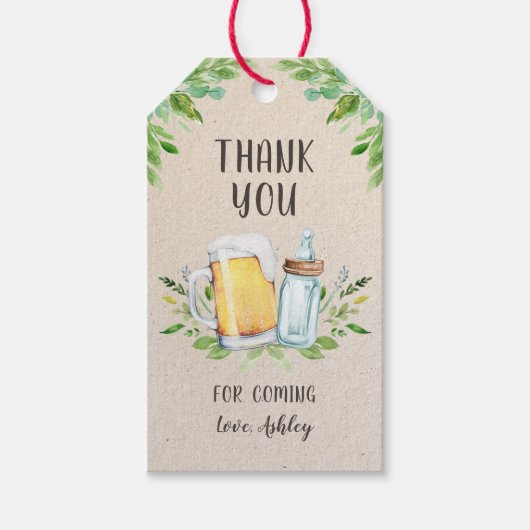 Bier en flesjes Baby shower Greenery Dank u Cadeaulabel (Voorkant)