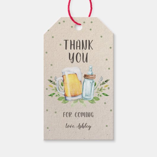 Bier en flesjes Baby shower Greenery Dank u Cadeaulabel (Voorkant)